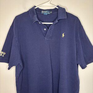 POLO by RALPH LAUREN PITT Short Sleeve Polo Men's XL Navy Gold Embroidered